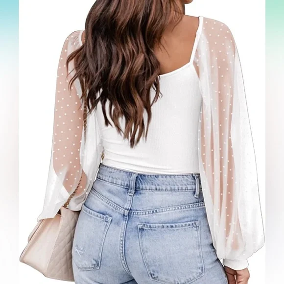 Womens Mesh Long Sleeve Shirts Casual Blouses Tops - Picture 2 of 5